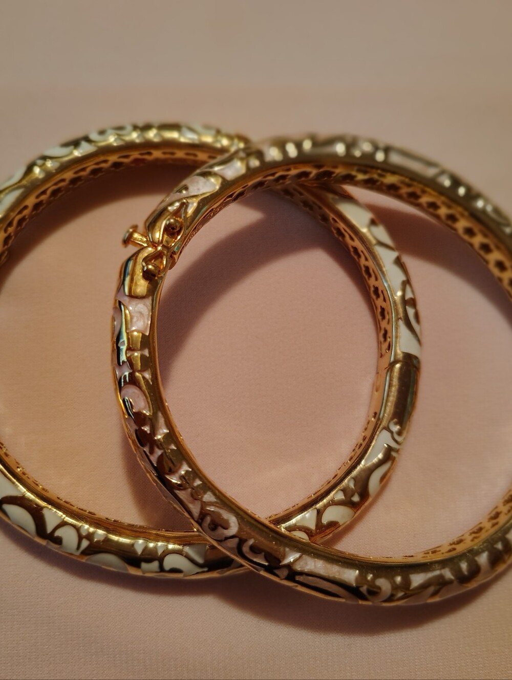 Lauren G Adams Hidden Hearts Soft Pink/Gold and White/Gold Enamel Bracelets.